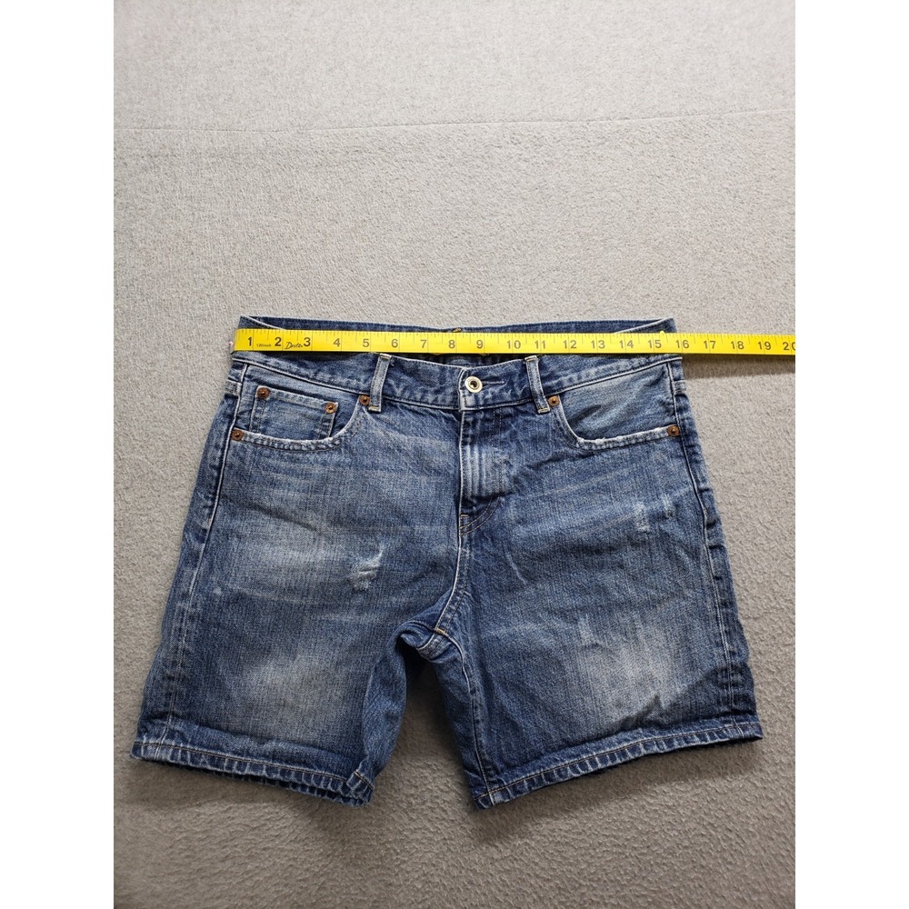 Uniqlo Women Short 26 Blue Distressed Logo 5 Pocket 100% Cotton Casual Denim - Picture 8 of 16